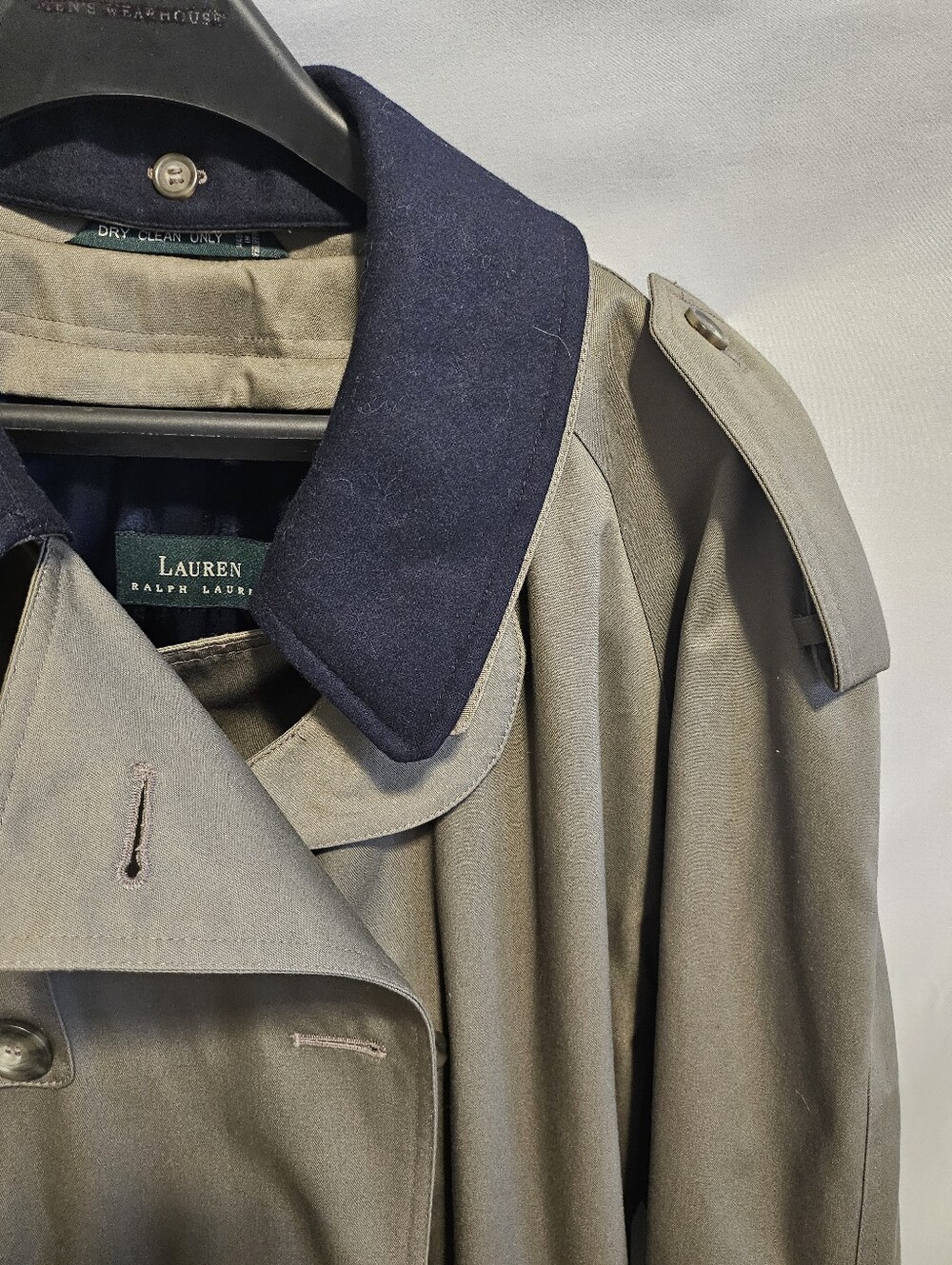Vintage 90s Lauren Ralph Lauren Khaki Double Breasted Trench Coat 48R Wool Liner - Picture 4 of 16